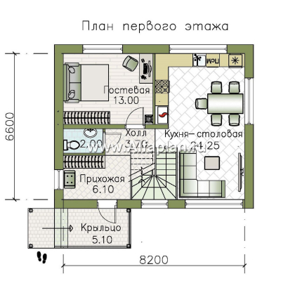 «Джокер» - проект каркасного дома с мансардой, планировка с кабинетом на 1-ом этаже - превью план дома