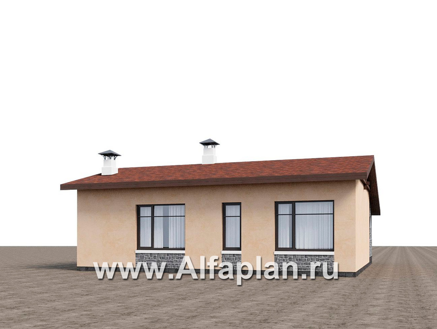 Проекты домов Альфаплан - "Сорренто" - проект одноэтажного дома, две спальни, в средиземноморском стиле - дополнительное изображение №2