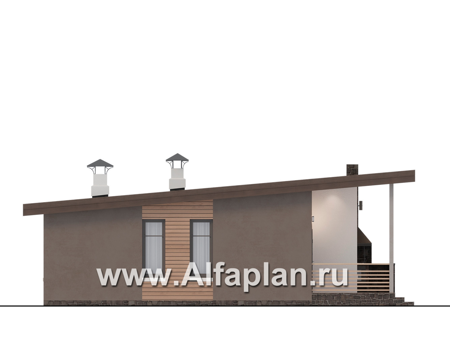 Проекты домов Альфаплан - "Талисман" - проект одноэтажного дома с односкатной кровлей - изображение фасада №3