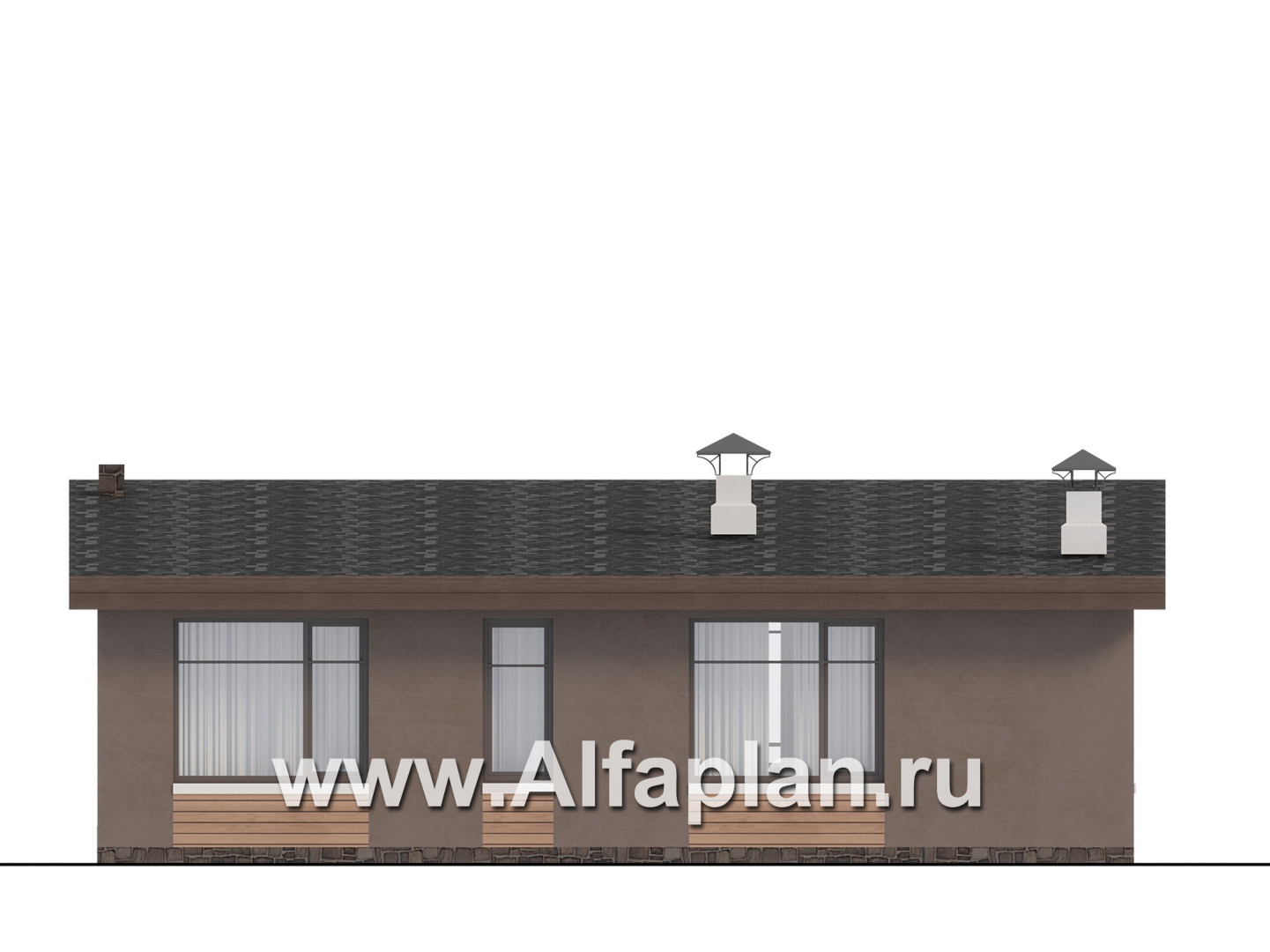 «Талисман» - проект одноэтажного дома с террасой, с односкатной кровлей,  2 спальни - фасад дома