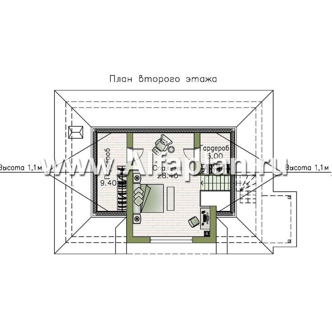 Проекты домов Альфаплан - "Тигода" - компактный простой дом с мансардой - изображение плана проекта №2