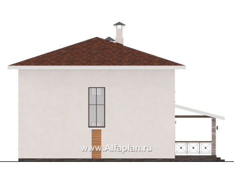 «Остров сокровищ» - проект простого двухэтажного дома из газобетона, терраса с главного фасада - превью фасада дома