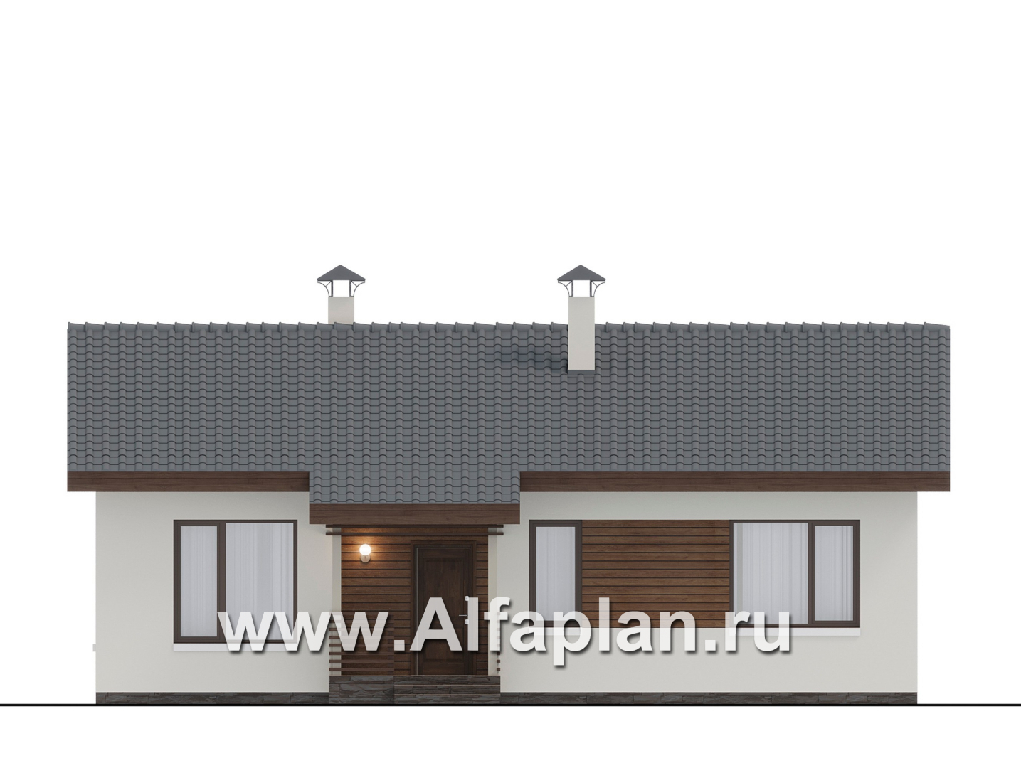 Проекты домов Альфаплан - "Пикколо" - экономичный одноэтажный коттедж из гзобетонных блоков - изображение фасада №1