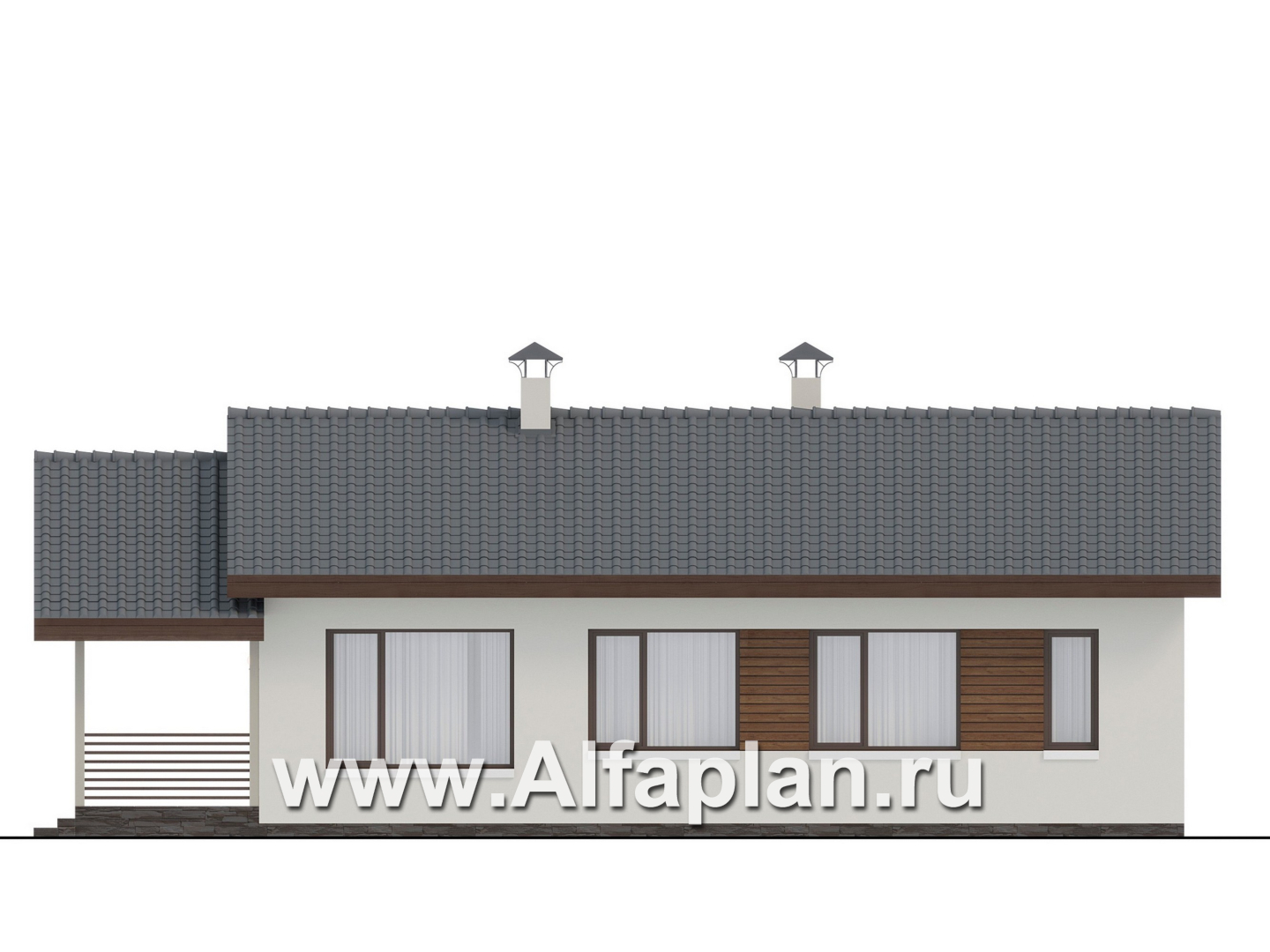 Проекты домов Альфаплан - "Пикколо" - экономичный одноэтажный дом из гзобетонных блоков, с террасой - изображение фасада №4