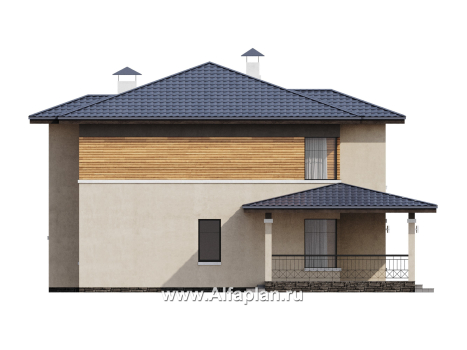 Проекты домов Альфаплан - "Монтана" - проект двухэтажного дома из кирпичей в стиле Райта - превью фасада №3