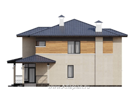 Проекты домов Альфаплан - "Монтана" - проект двухэтажного дома из кирпичей в стиле прерий (Райта) - превью фасада №2