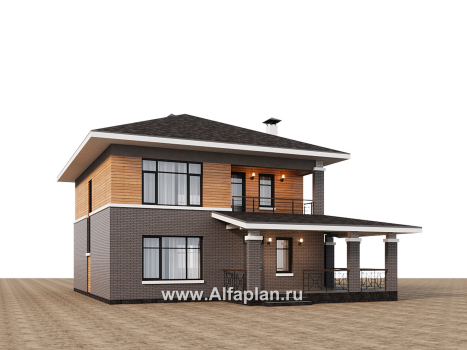Проекты домов Альфаплан - "Отрадное" - дизайн дома в стиле Райта, с террасой на главном фасаде - превью дополнительного изображения №6