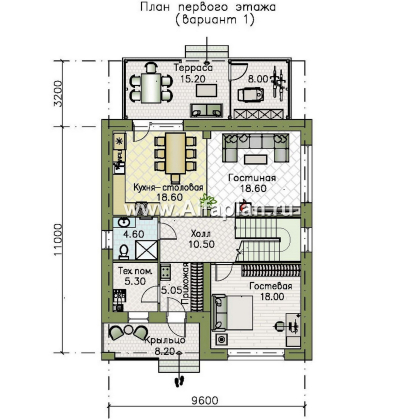 «Селигер» - проект двухэтажного дома из газобетона, с террасой, отличная планировка - превью план дома