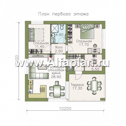 Проекты домов Альфаплан - «Дега» - проект одноэтажного дома из газобетона, с террасой - превью плана проекта №1