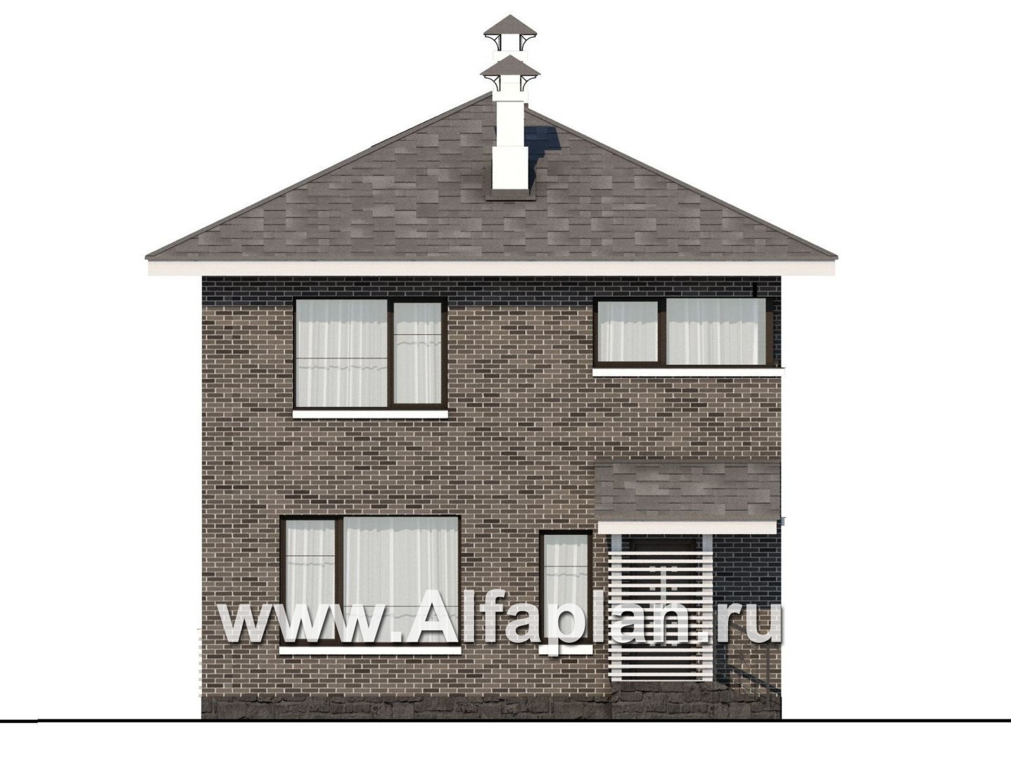 Проекты домов Альфаплан - Проект двухэтажного дома из кирпича «Серебро» для небольшой семьи - изображение фасада №4