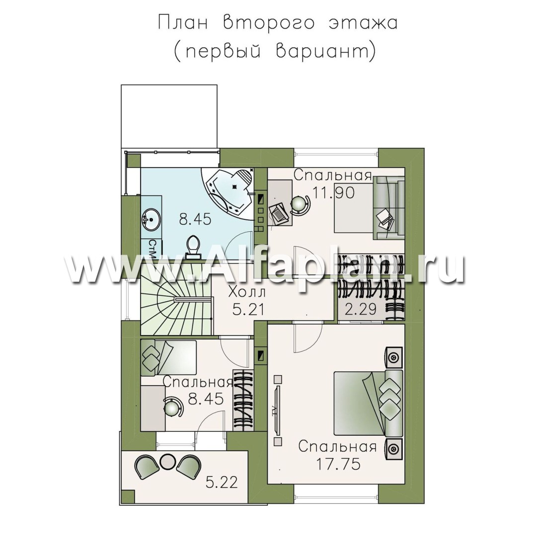 Проекты домов Альфаплан - Проект двухэтажного дома из кирпича «Серебро» для небольшой семьи - изображение плана проекта №2