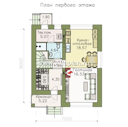 Проекты домов Альфаплан - Проект двухэтажного дома из кирпича «Серебро» для небольшой семьи - превью плана проекта №1