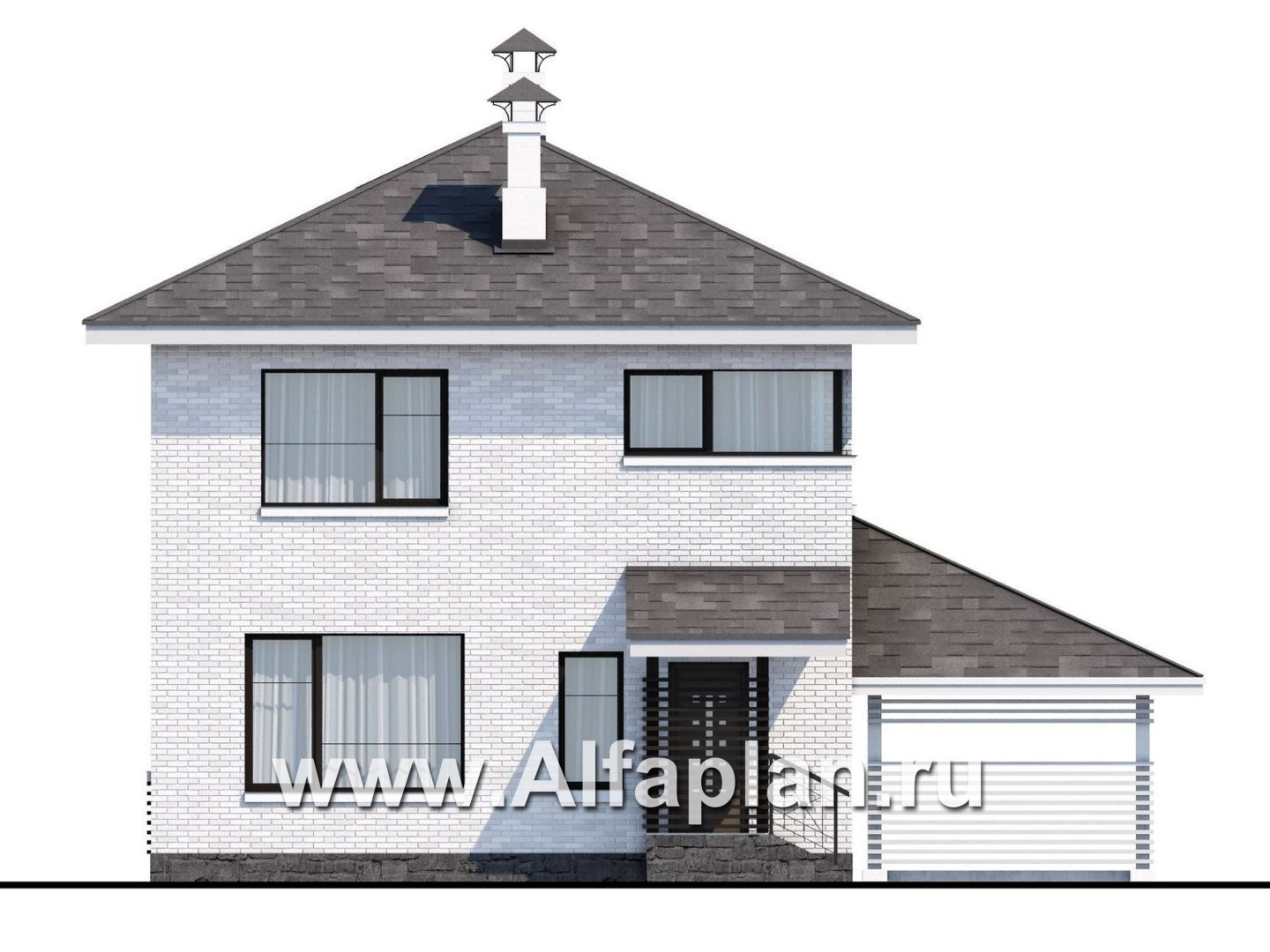 Проекты домов Альфаплан - Кирпичный дом «Серебро» с навесом для машины - изображение фасада №4