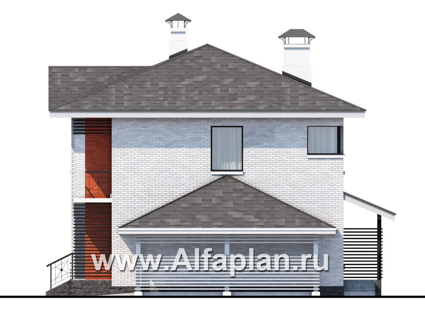 Проекты домов Альфаплан - Кирпичный дом «Серебро» с навесом для машины - изображение фасада №3