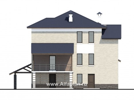 Проекты домов Альфаплан - «Линия горизонта» - современный коттедж с гаражом в цоколе - превью фасада №4