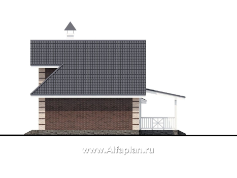 Проекты домов Альфаплан - «Замечательный сосед» - небольшой мансардный дом с гаражом-навесом на два автомобиля - превью фасада №3