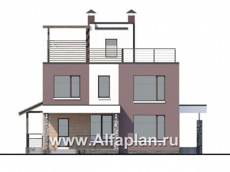Проекты домов Альфаплан - «Динамика» - компактный дом с эксплуатируемой кровлей - превью фасада №4