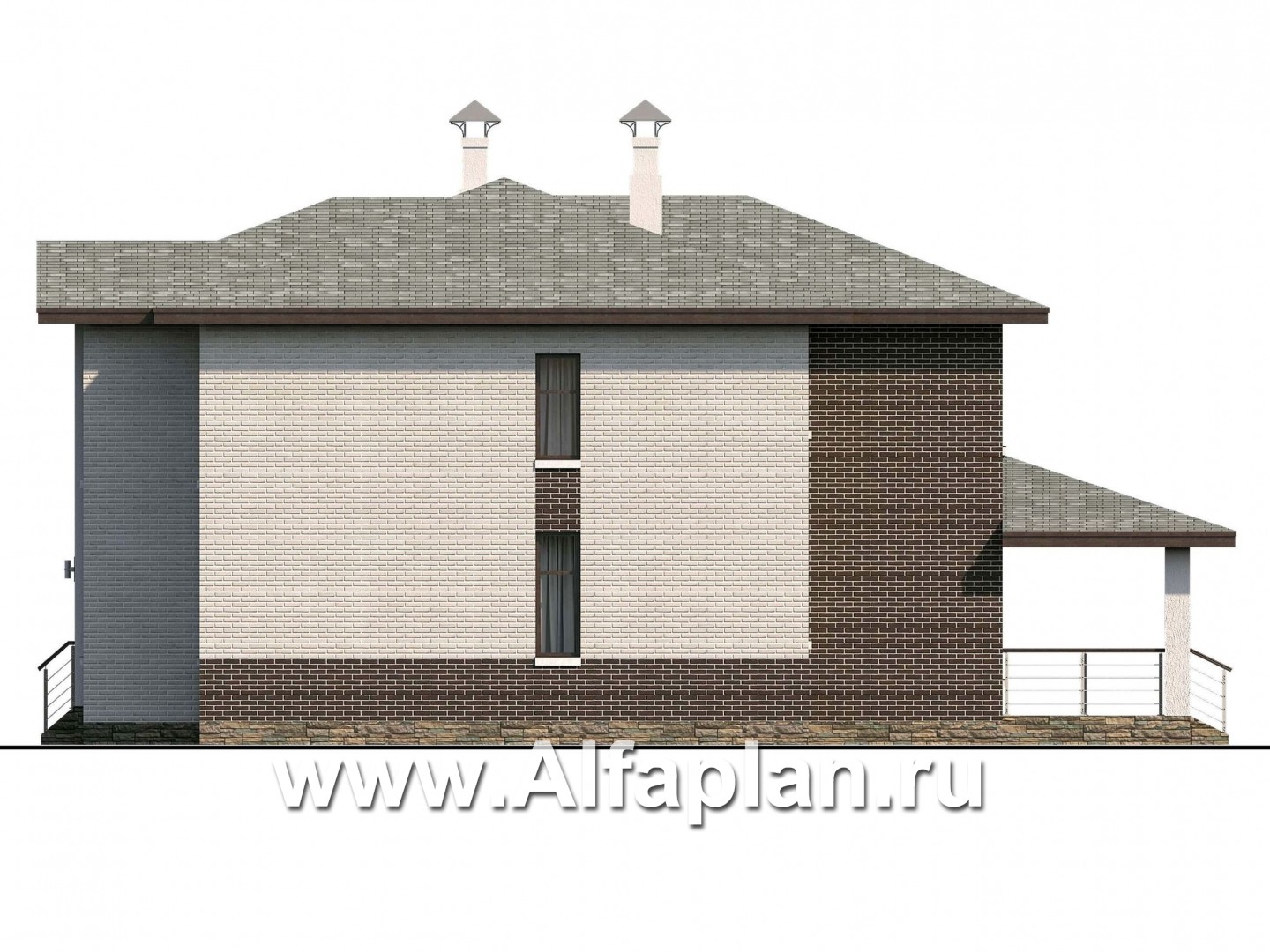 Проекты домов Альфаплан - «Высшая лига» - проект двухэтажного дома, с 2-я спальнями на 1эт, с балконом - изображение фасада №2