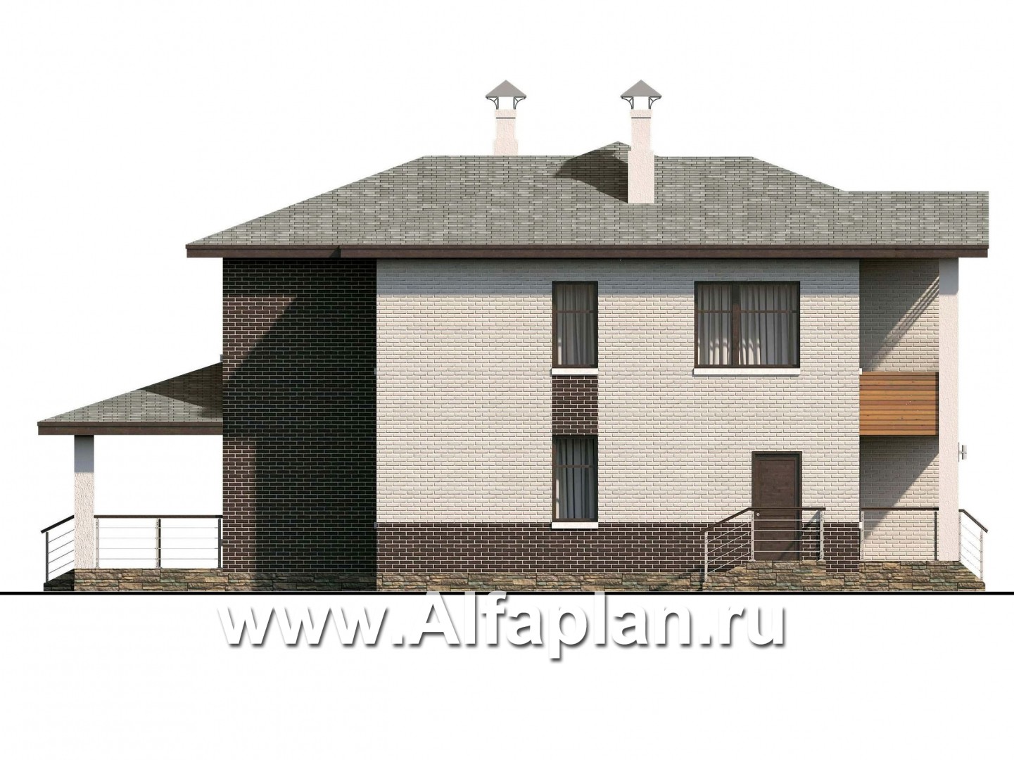 Проекты домов Альфаплан - «Высшая лига» - проект двухэтажного дома, с 2-я спальнями на 1эт, с балконом - изображение фасада №3