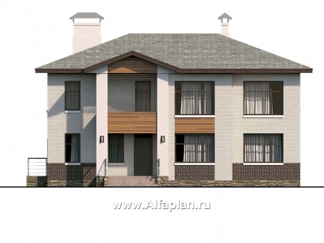 Проекты домов Альфаплан - «Высшая лига» - проект двухэтажного дома, с 2-я спальнями на 1эт, с балконом - превью фасада №1