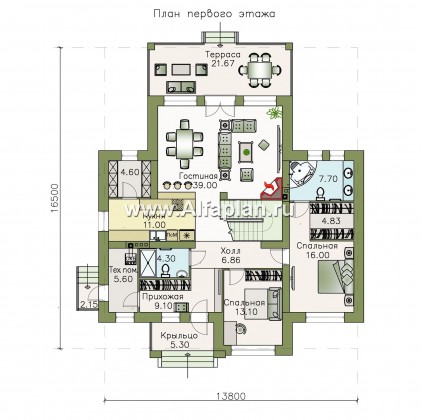 Проекты домов Альфаплан - «Высшая лига» - проект двухэтажного дома, с 2-я спальнями на 1эт, с балконом - превью плана проекта №1