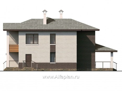 Проекты домов Альфаплан - «Высшая лига» -  Дом с двумя жилыми комнатами на 1эт, большой гостиной и крытой террасой - превью фасада №2