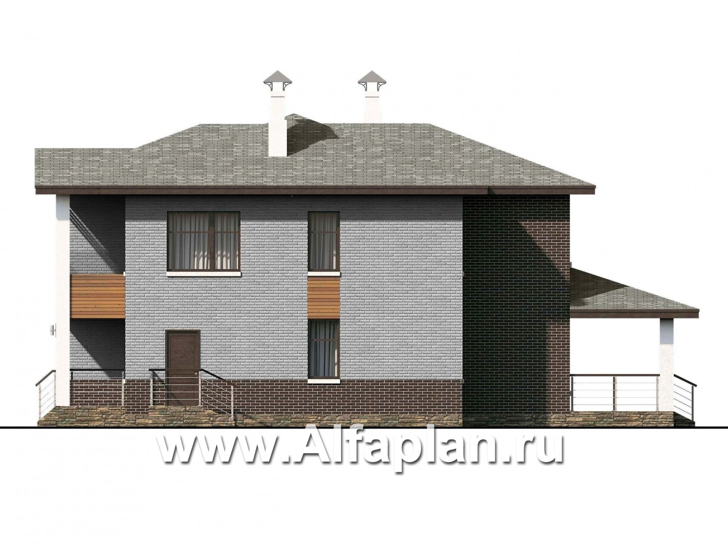 Проекты домов Альфаплан - «Высшая лига» - проект двухэтажного дома, с 2-я спальнями на 1эт, с игровой - изображение фасада №2