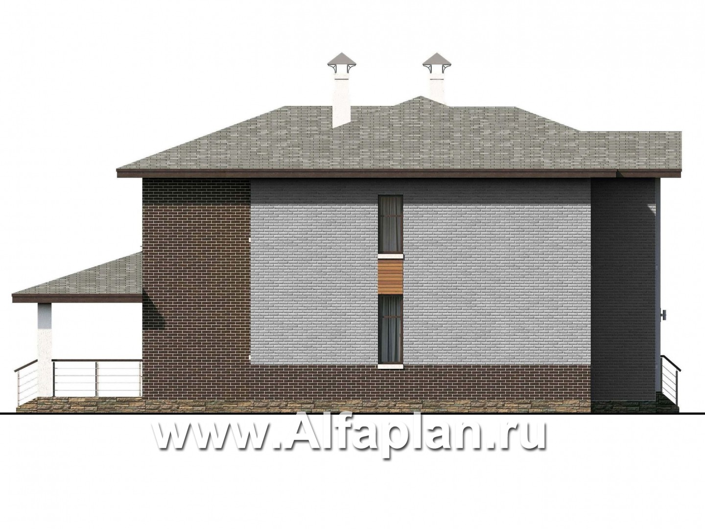 Проекты домов Альфаплан - «Высшая лига» - проект двухэтажного дома, с 2-я спальнями на 1эт, с игровой - изображение фасада №3
