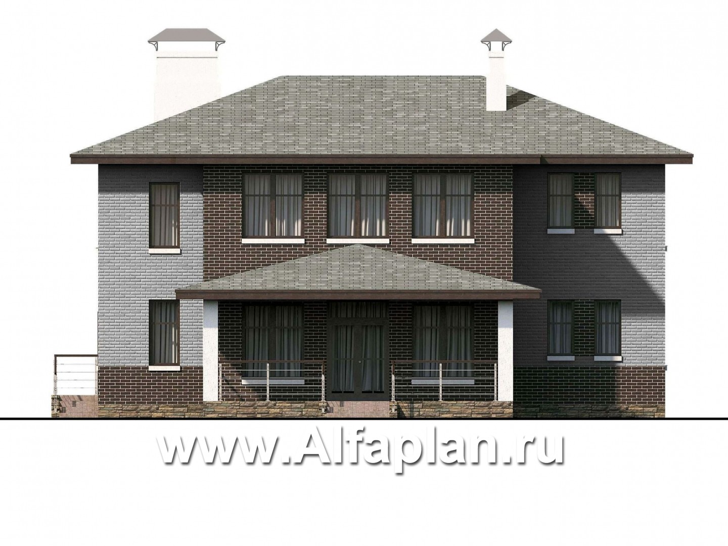 Проекты домов Альфаплан - «Высшая лига» -  комфортабельный двухэтажный дом с двумя жилыми комнатами на 1 этаже - изображение фасада №4