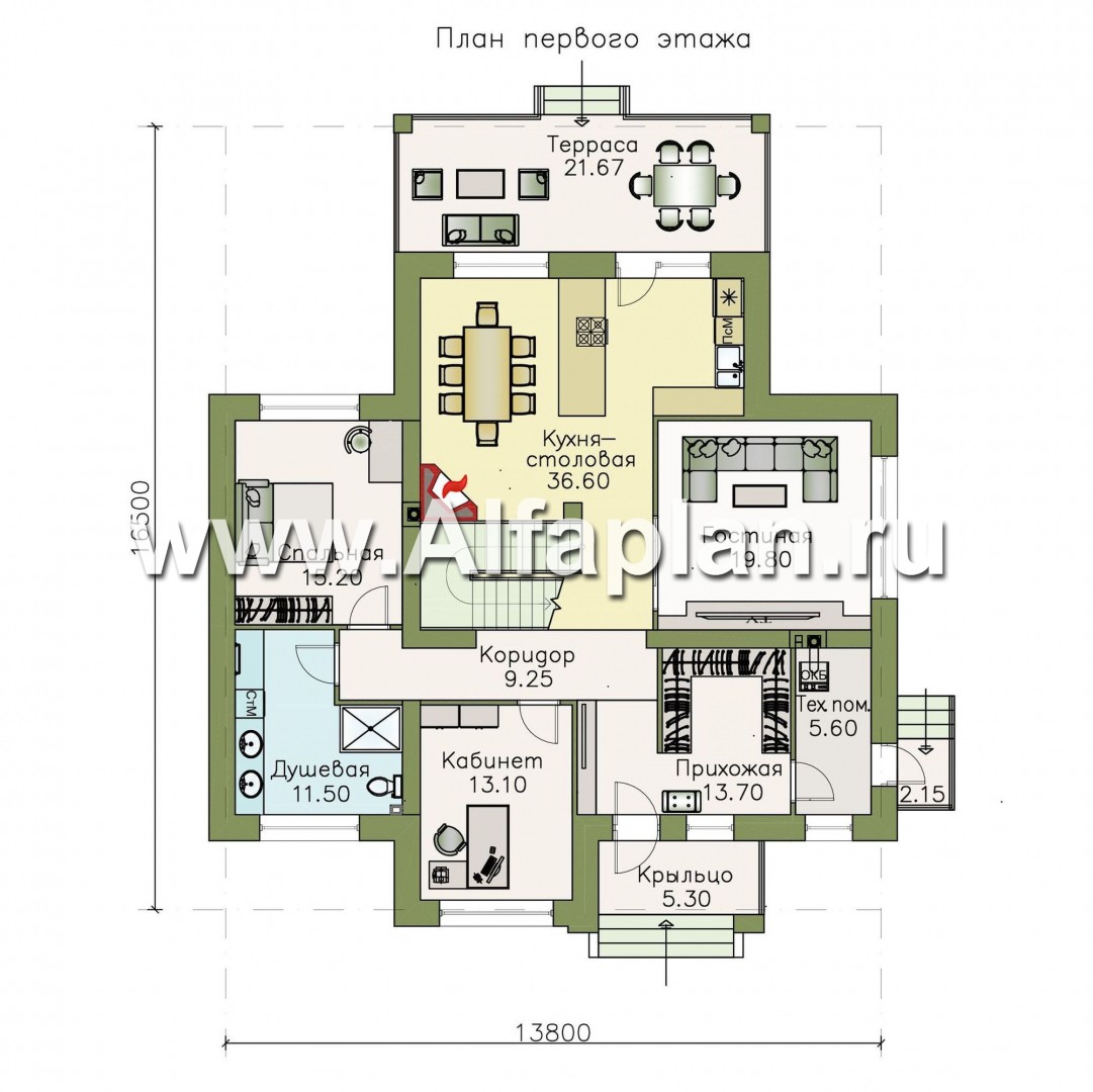 Проекты домов Альфаплан - «Высшая лига» - проект двухэтажного дома, с 2-я спальнями на 1эт, с игровой - изображение плана проекта №1