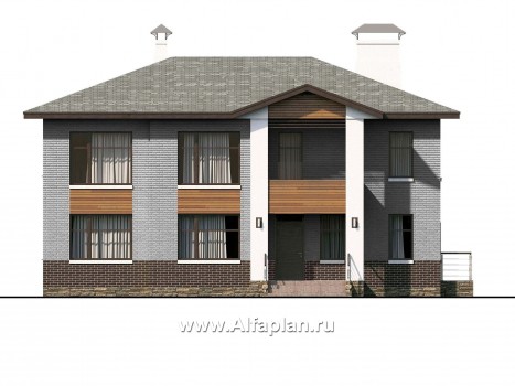 Проекты домов Альфаплан - «Высшая лига» - проект двухэтажного дома, с 2-я спальнями на 1эт, с игровой - превью фасада №1