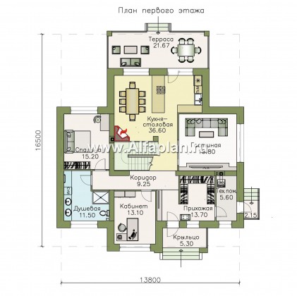 Проекты домов Альфаплан - «Высшая лига» - проект двухэтажного дома, с 2-я спальнями на 1эт, с игровой - превью плана проекта №1
