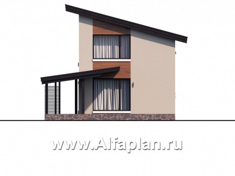 Проекты домов Альфаплан - «Писарро» - проект дома с односкатной кровлей для узкого участка - превью фасада №4