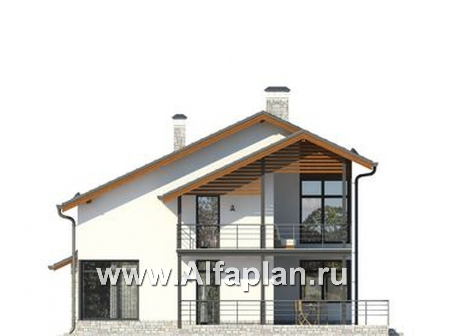 Проект дома с мансардой, с террасой и навесом на 1 авто, в современном стиле - фасад дома