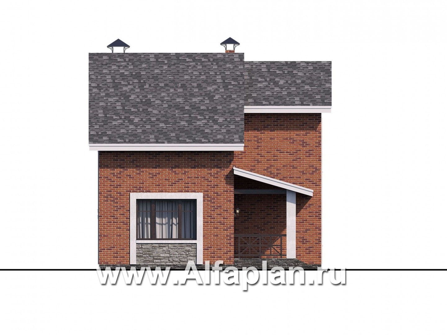 Проекты домов Альфаплан - «Ижора» - проект дома с мансардой, с террасой, навесом для авто, с двускатной кровлей - изображение фасада №3