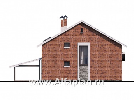 Проекты домов Альфаплан - «Ижора» - проект дома с мансардой, с террасой, навесом для авто, с двускатной кровлей - превью фасада №4