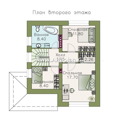 «Оптима»- проект современного дома с мансардой, из кирпичей или газобетона - превью план дома