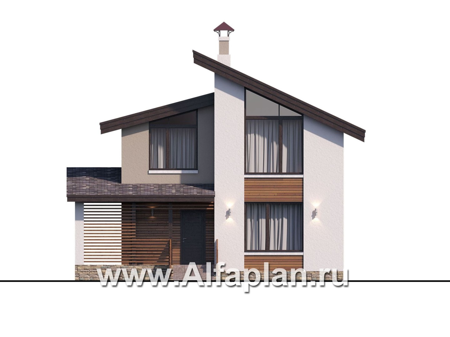 Проекты домов Альфаплан - «Оптима»- проект двухэтажного дома, в современном стиле, удобный план - изображение фасада №1