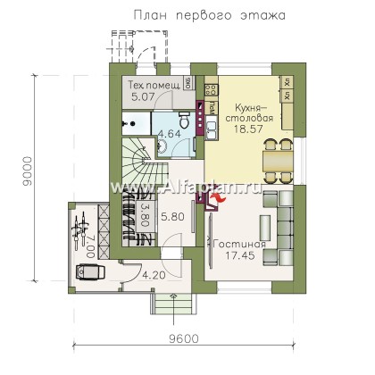 Проекты домов Альфаплан - «Оптима»- проект двухэтажного дома, в современном стиле, удобный план - превью плана проекта №1