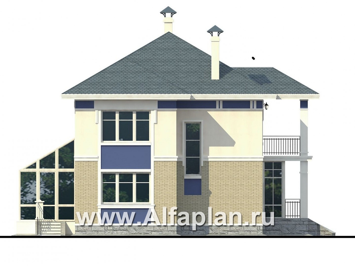 «Аристократ» - проект современного двухэтажного дома с террасой и балконом, в стиле модерн - фасад дома