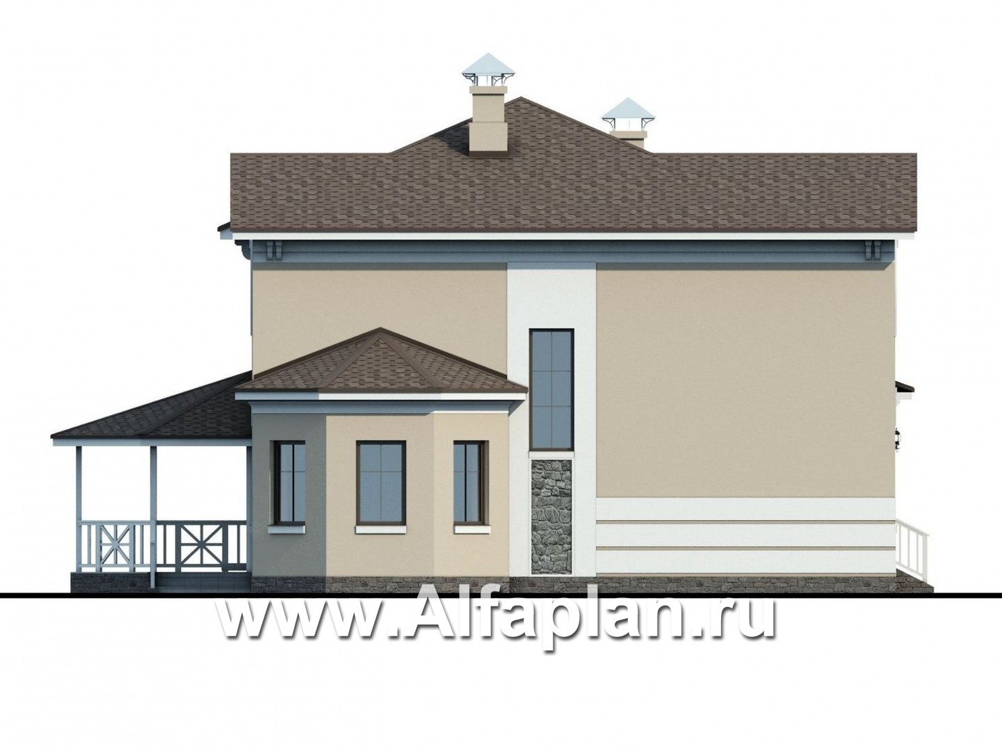 «Белоостров» - красивый проект двухэтажного дома, планировка с кабинетом на 1 эт, терраса, эркер в столовой - фасад дома