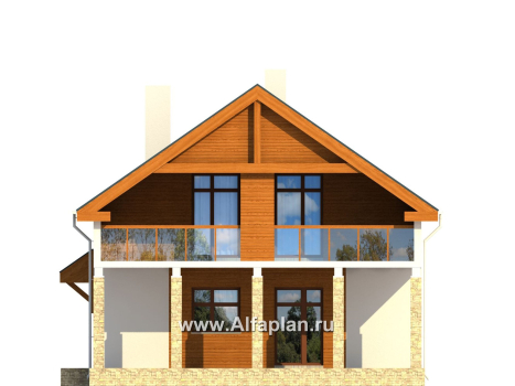 Проект каркасного дома с мансардой, кабинет на 1 эт, с террасой и с балконом, в современном стиле - превью фасада дома