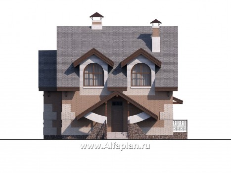 «Улыбка» - проект дома с мансардой из газобетона, 4 спальни, фасад с улыбкой - превью фасада дома
