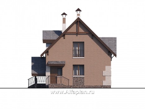 «Улыбка» - проект дома с мансардой из газобетона, 4 спальни, фасад с улыбкой - превью фасада дома