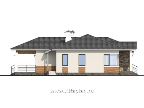 «Витамин» - проект одноэтажного дома, план мастер спальня и терраса, в современном стиле - превью фасада дома