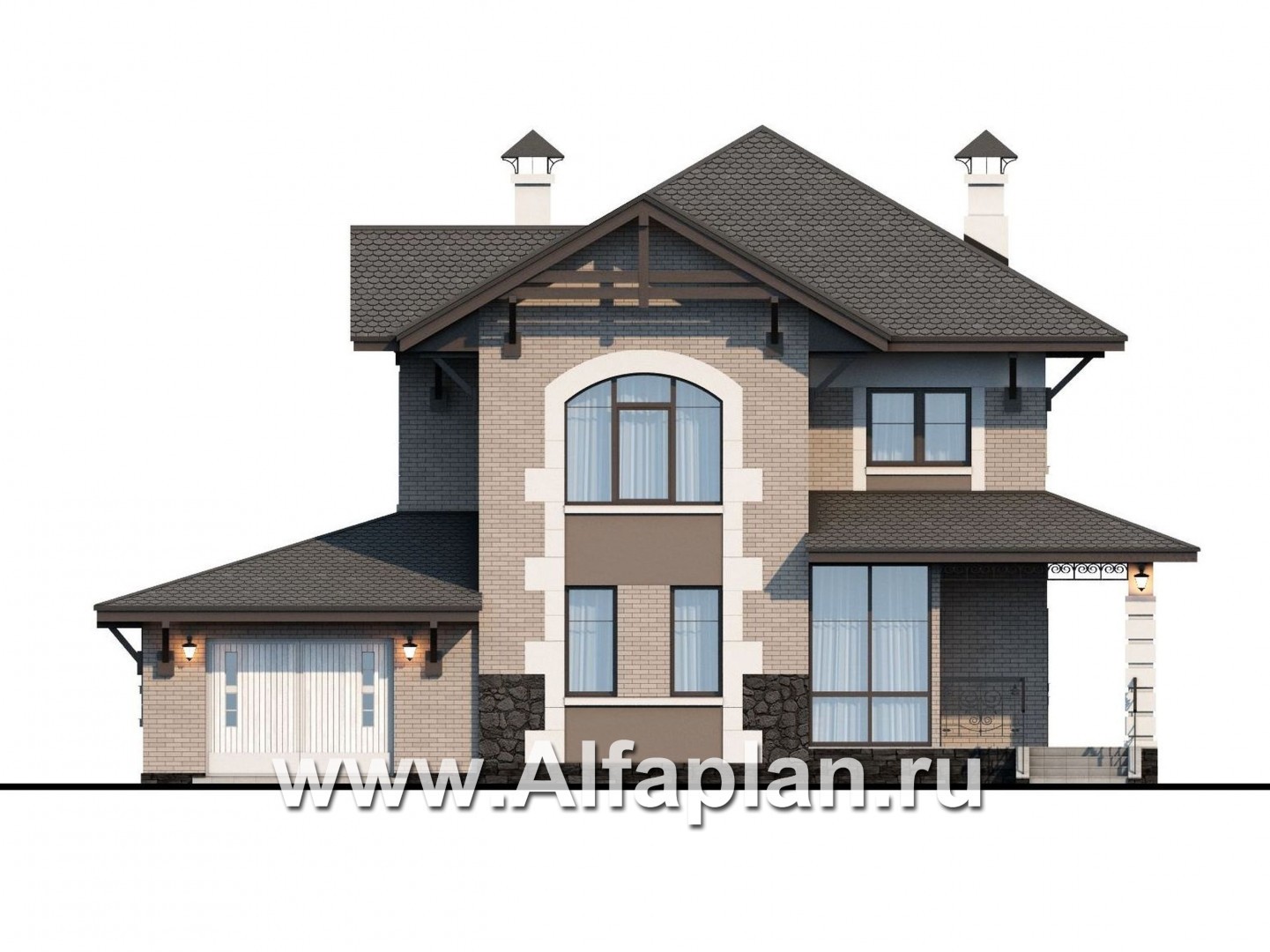 Проекты домов Альфаплан - «Фея сирени» - изящный дом с гаражом - изображение фасада №1