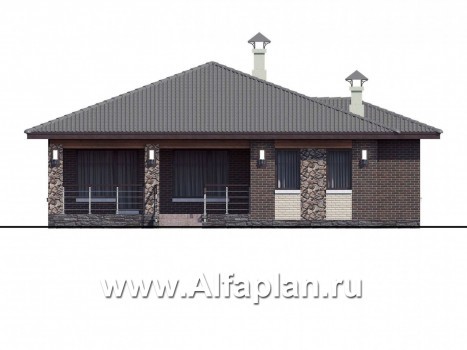 Проекты домов Альфаплан - «Волхов» - проект одноэтажного дома из кирпича с тремя спальнями - превью фасада №4