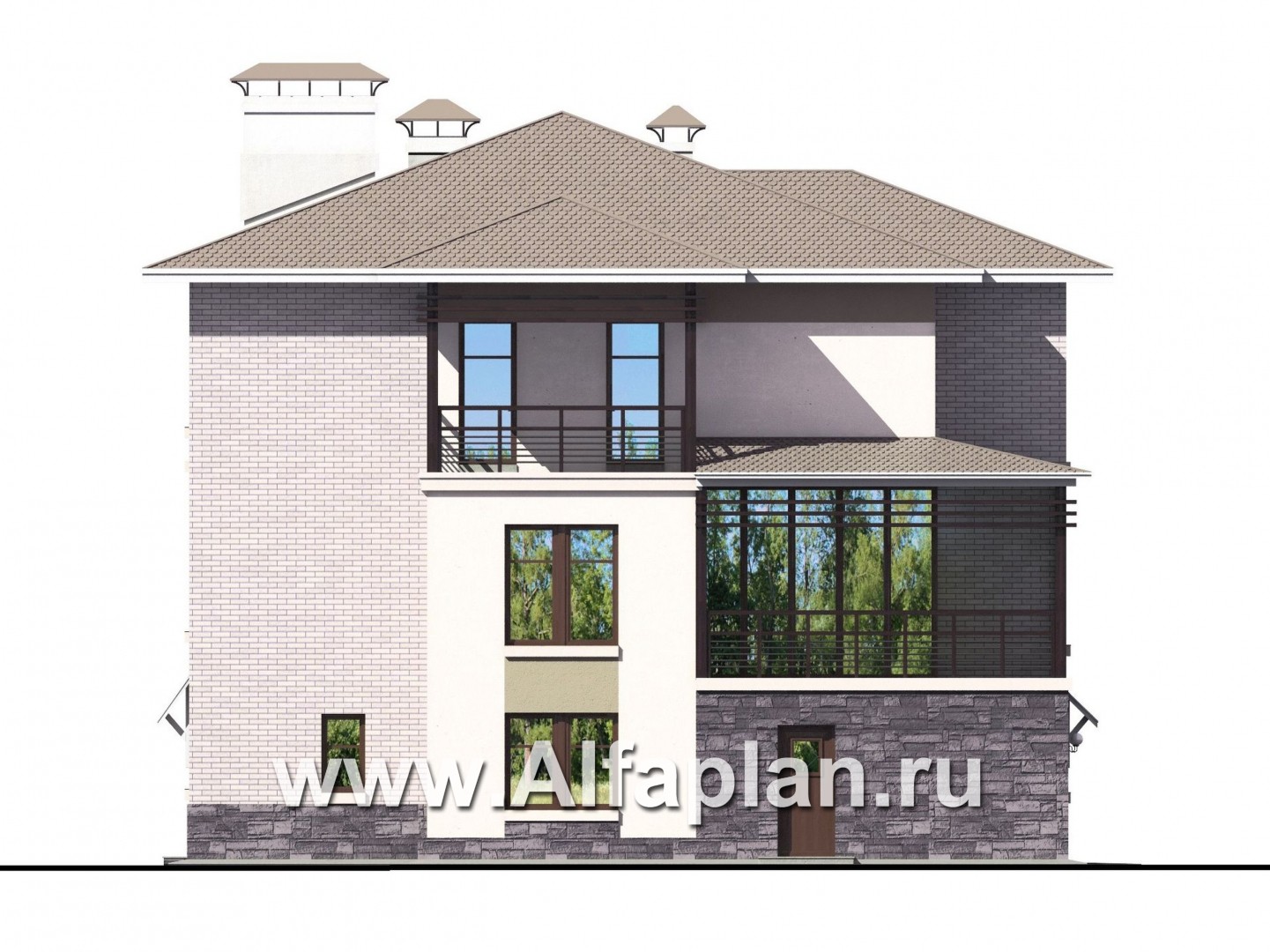 Проекты домов Альфаплан - «Светлые времена» - респектабельный особняк с большими окнами - изображение фасада №3