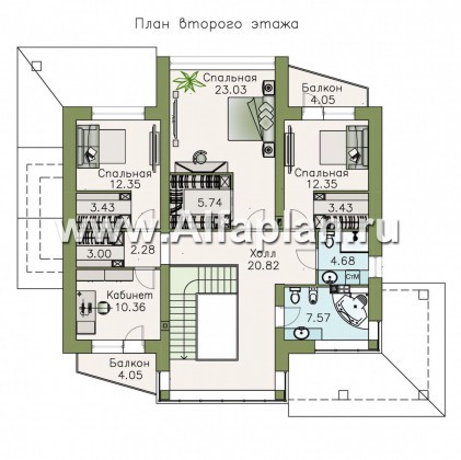 Проекты домов Альфаплан - «Аутентик» - современный комфортабельный двухэтажный коттедж - превью плана проекта №2