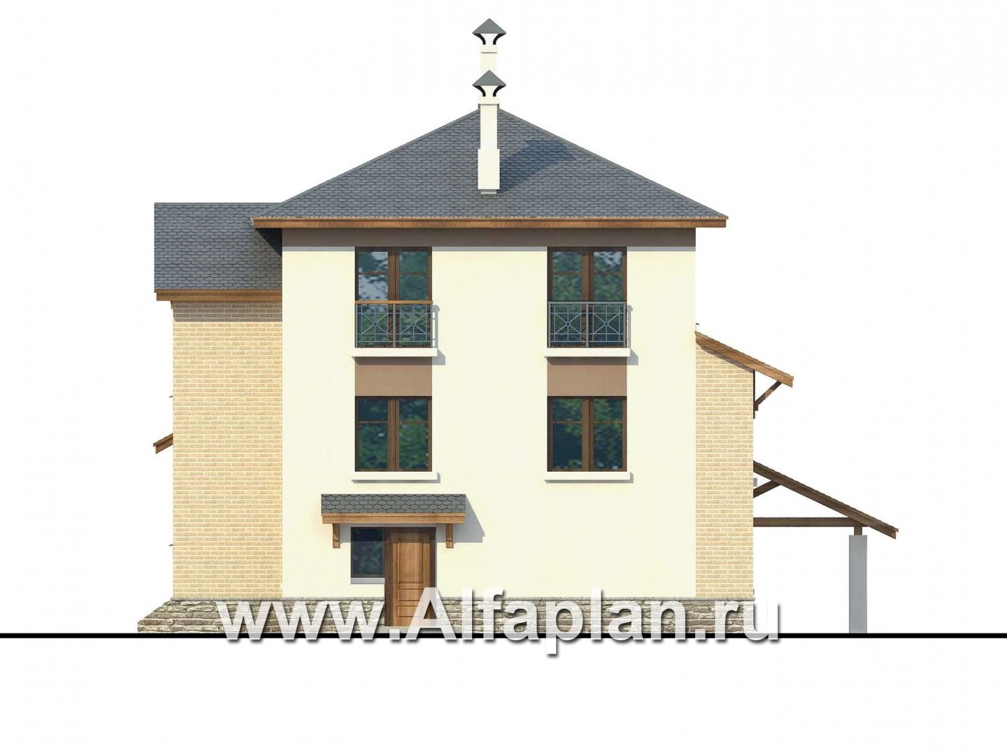 Проекты домов Альфаплан - Проект трехэтажного дома из газобетона «Аура», с гаражом на 2 авто в цоколе, с сауной, в современном стиле - изображение фасада №4